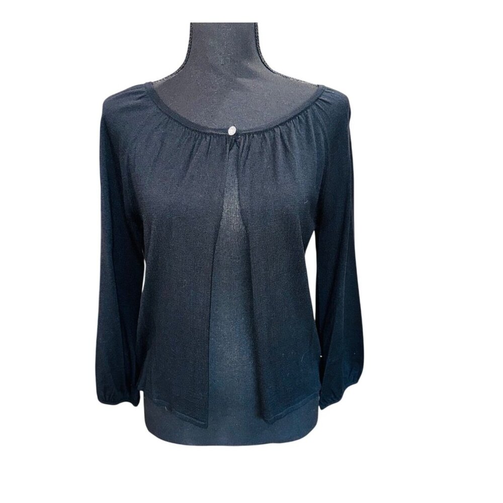 Forte Womens M Black Silk Cashmere Long Sleeve Lightweight Cardigan Sweater City